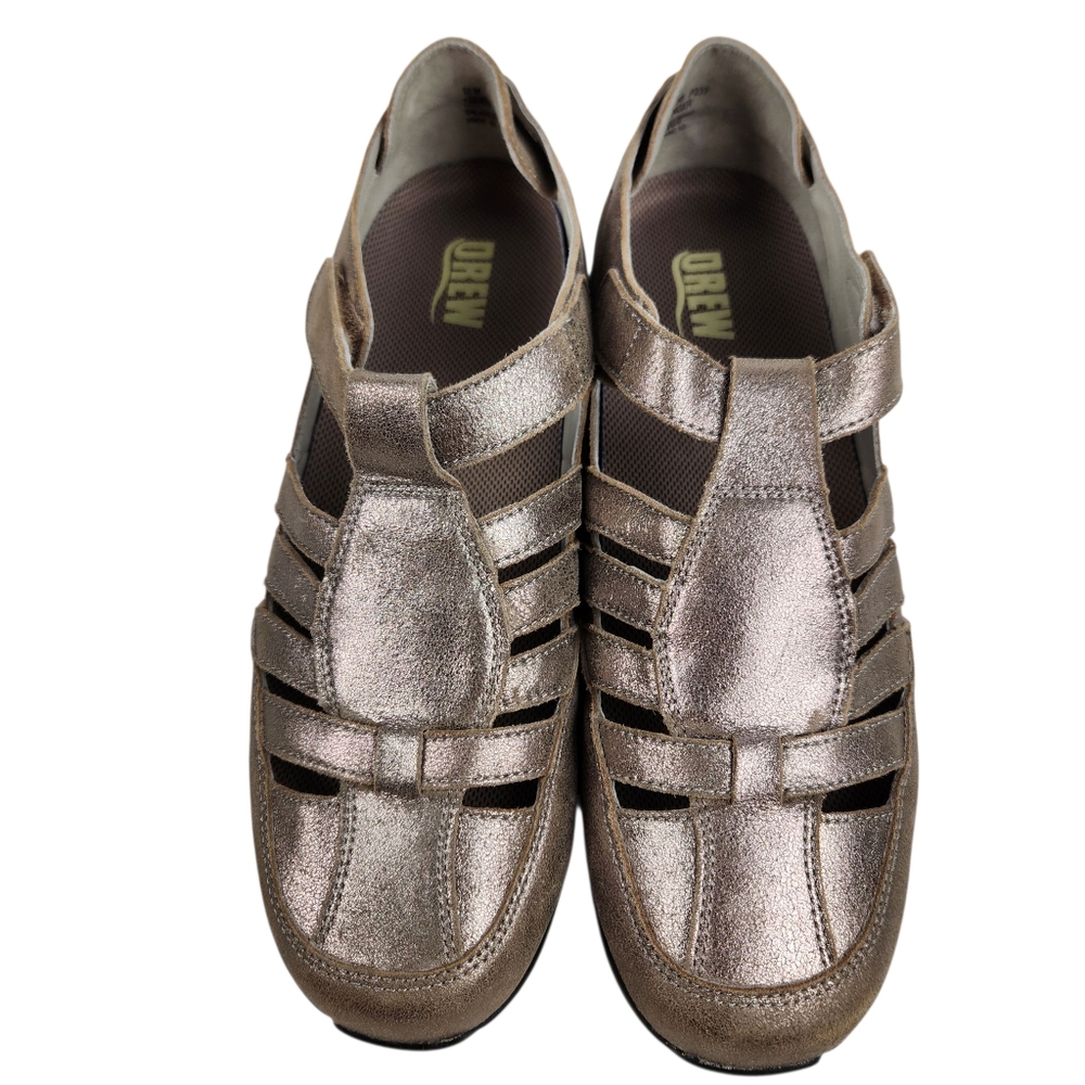 DREW Ginger Leather Silver Metallic Fisherman Sandals Loafers Womens Size 10